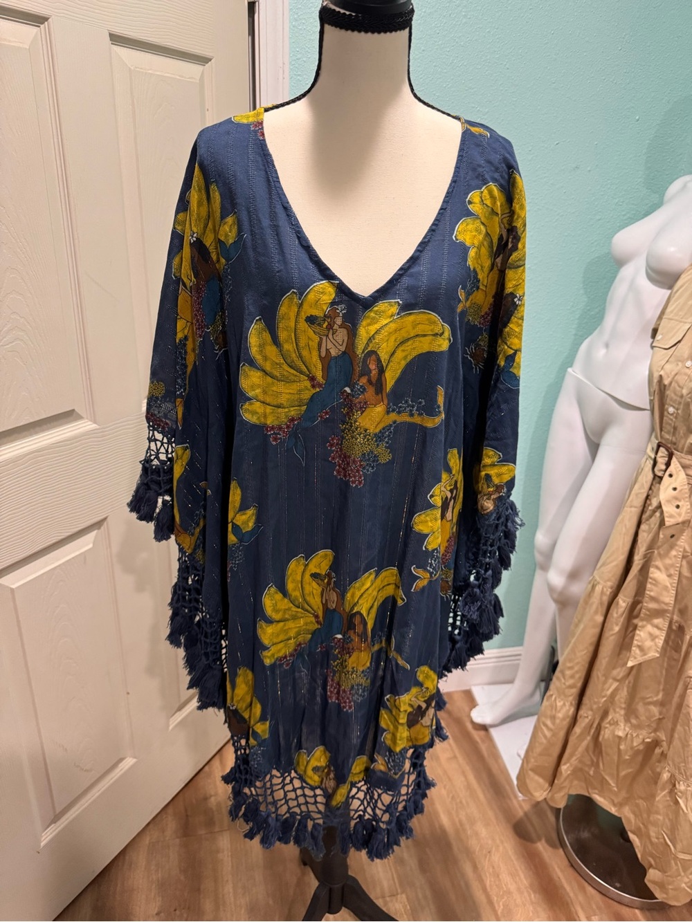 Farm Rio Mermaid Bananas Print Coverup Dress In Neutral